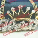 PERSONALIZED 14K GP 3D DOUBLE PLATED SCRIPT NAME PLATE NECKLACE W/ROLEX CROWN