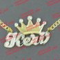 PERSONALIZED 14K GP 3D DOUBLE PLATED SCRIPT NAME PLATE NECKLACE W/ROLEX CROWN