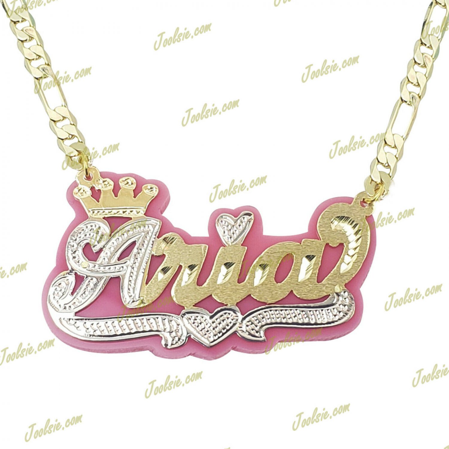 PERSONALIZED 14K GOLD PLATED  ANY COLOR BACKGROUND CROWN NAME NECKLACE