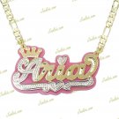 PERSONALIZED 14K GOLD PLATED  ANY COLOR BACKGROUND CROWN NAME NECKLACE