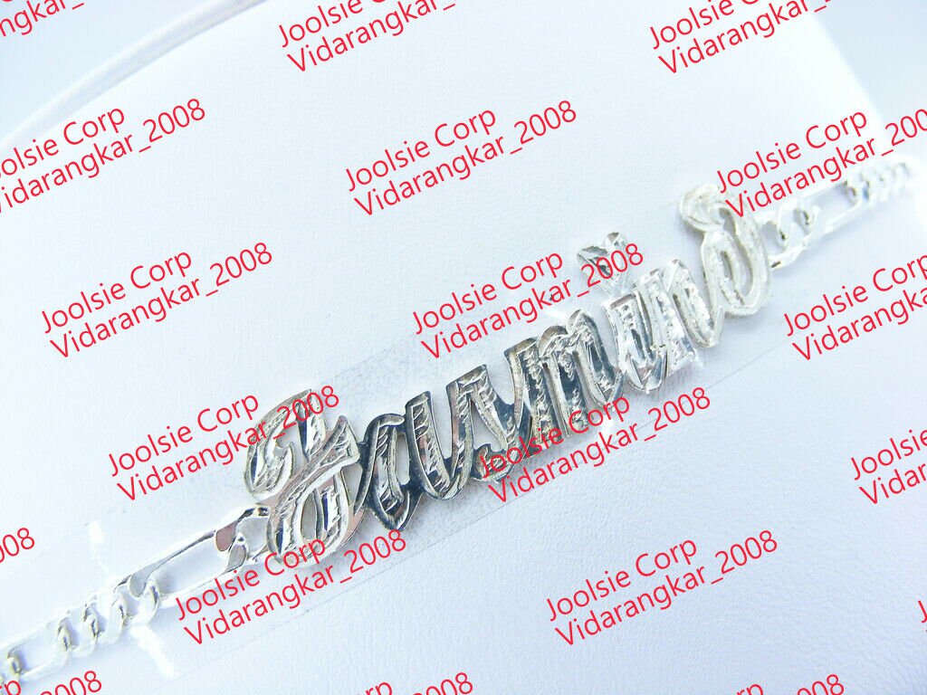 PERSONALIZED SILVER FIGARO  NAME PLATE BRACELET UNISEX  * ANY NAME / SIZE