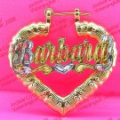 PERSONALIZED Gold Plated  1" BABY  HEART BAMBOO NAME EARRINGS  up to 7 letters