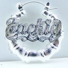 PERSONALIZED 1 " SILVER ROUND BAMBOO NAME EARRINGS jc