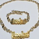 PERSONALIZED 14K GP DOUBLE PLATED TEDDY BEAR XO  NAME NECKLACE BRACELET SET