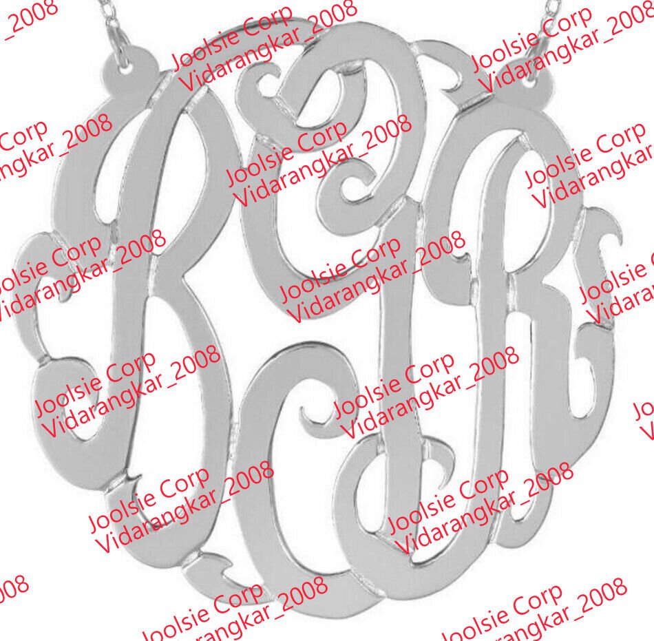 STERLING SILVER PERSONALIZED 3 INITIAL 1.5"  LARGE ROUND MONOGRAM  NECKLACE