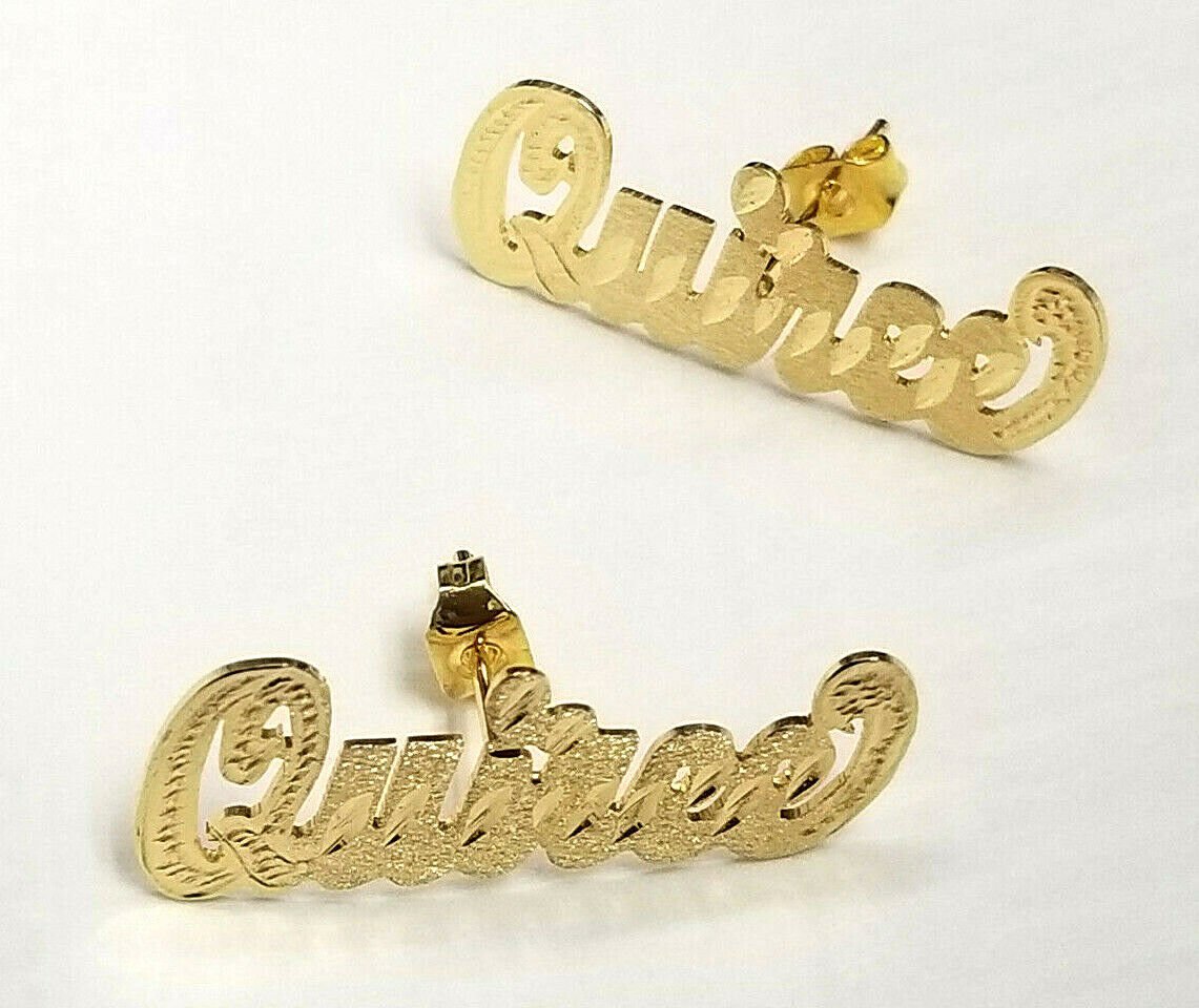 PERSONALIZED 14K GOLD PLATED  1" STUD NAME EARRINGS ANY NAME UP TO 7 (Unisex)