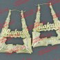 PERSONALIZED 14K GP 3" (LARGE) TRIANGLE BAMBOO DOOR KNOCKERS ANY NAME EARRINGS
