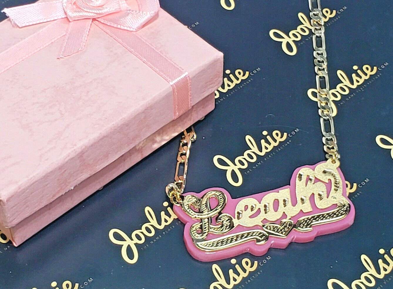 PERSONALIZED 14K GOLD PLATED  ANY COLOR ONYX BACKGROUND ANY NAME / COLOR