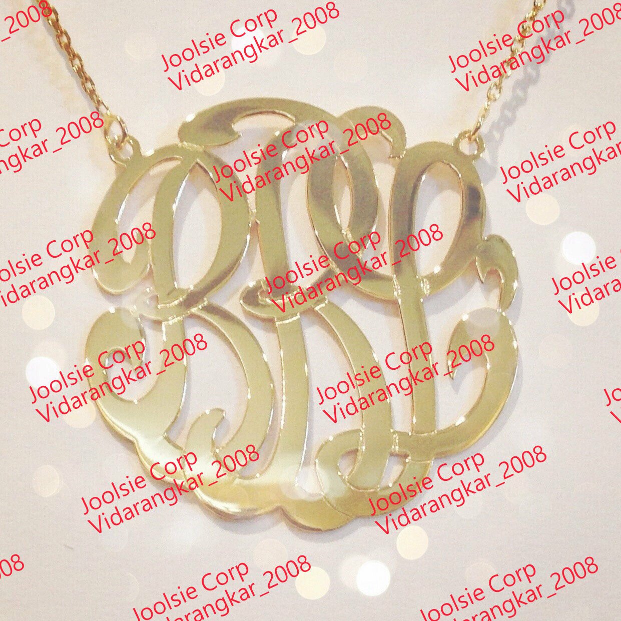 PERSONALIZED 14K GOLD GP 3 INITIAL 1.5" LARGE  ROUND MONOGRAM PENDANT NECKLACE