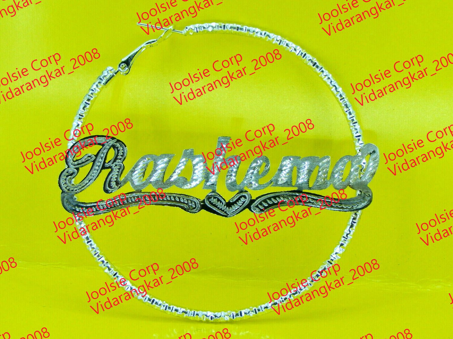 PERSONALIZED SILVER PLATED 1.75" HOOP NAME STUD EARRINGS WITH DIAMOND CUT