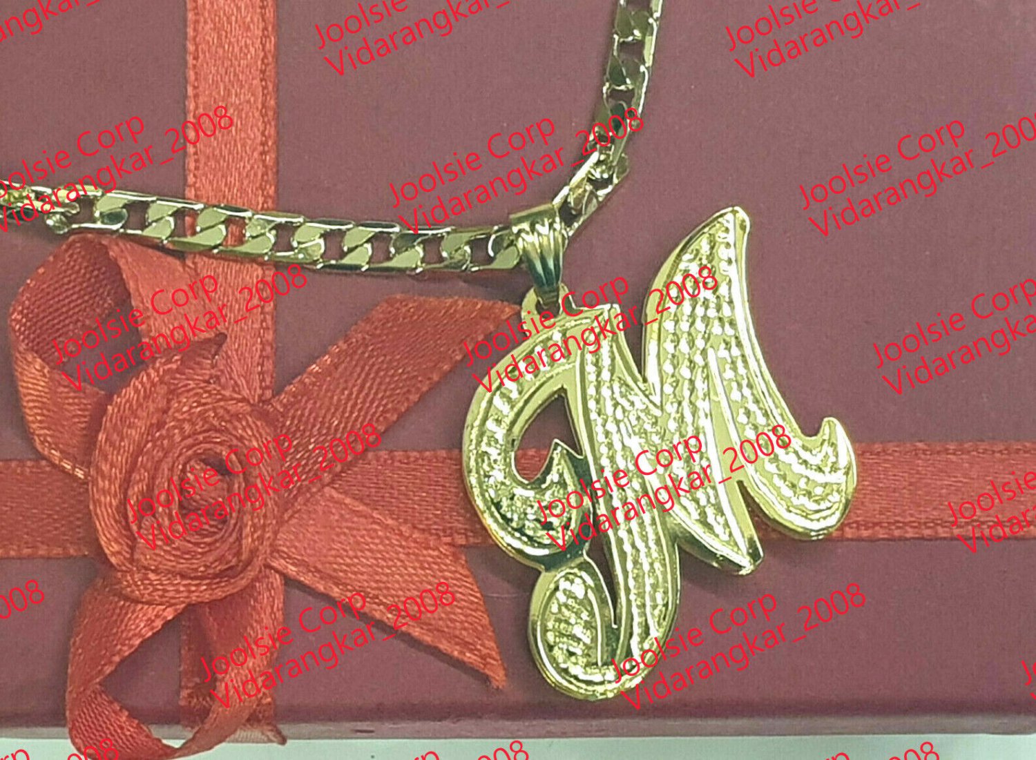 PERSONALIZED 14K GP 3D DOUBLE PLATED SCRIPT INITIAL PENDANT , FREE 5MM CHAIN