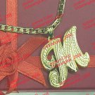 PERSONALIZED 14K GP 3D DOUBLE PLATED SCRIPT INITIAL PENDANT , FREE 5MM CHAIN