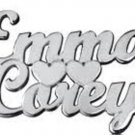 PERSONALIZED STERLING SILVER TWO 2 NAMES  NAME PLATE CHAIN NECKLACE W/HEARTS