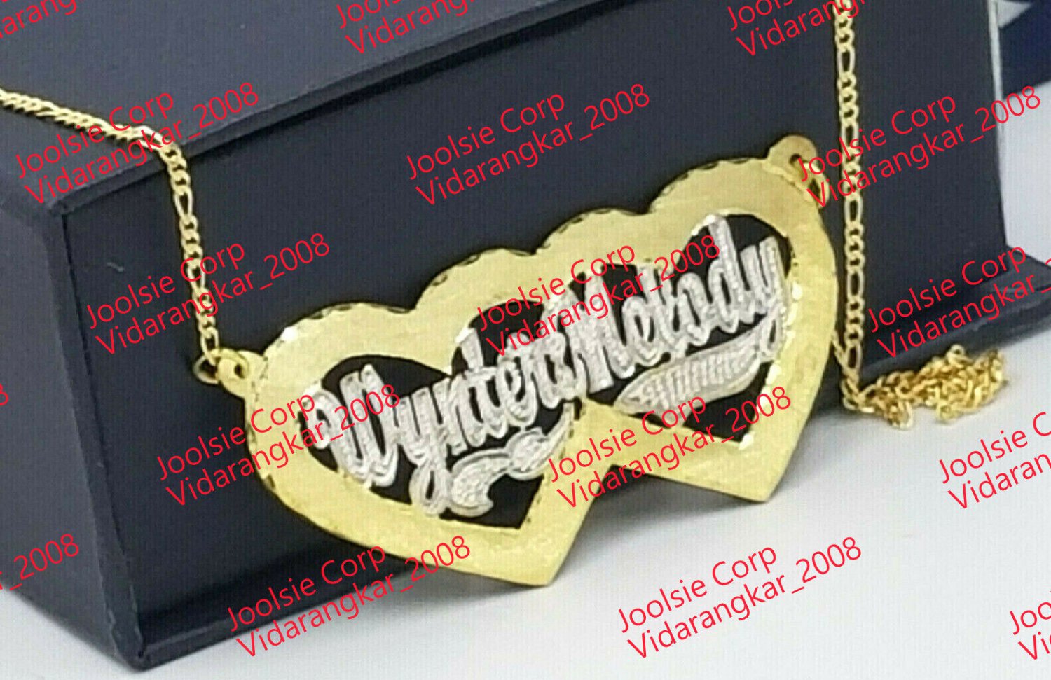 PERSONALIZED 14K GP TWO 2 NAMES COUPLE DOUBLE HEART NAME NECKLACE