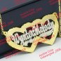 PERSONALIZED 14K GP TWO 2 NAMES COUPLE DOUBLE HEART NAME NECKLACE