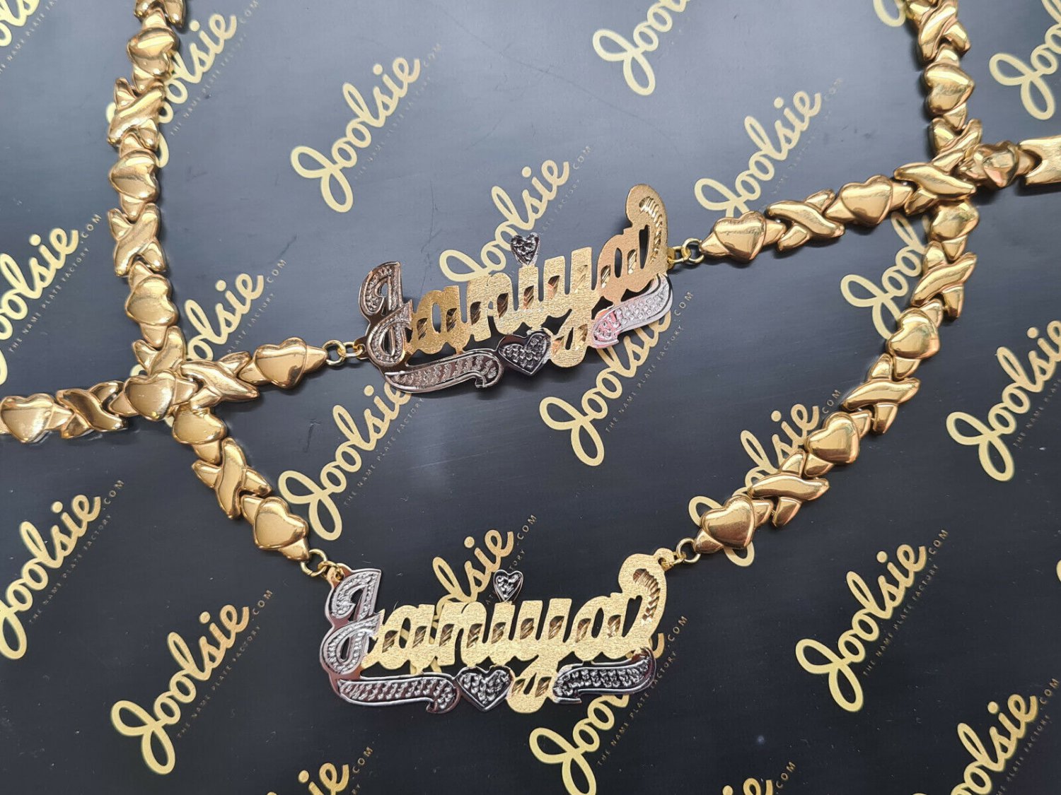PERSONALIZED 14K GOLD PLATED SINGLE XO HUGS N KISSES NAME NECKLACE BRACELET SET