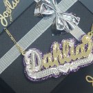 PERSONALIZED 14K GOLD PLATED ANY COLOR GLITTER BACKGROUND ANY NAME/COLR US SHIP