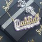 PERSONALIZED 14K GOLD PLATED ANY COLOR GLITTER BACKGROUND ANY NAME/COLR US SHIP