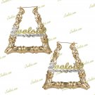 Personalized 3:00" Gold / 2TONE / Silver Triangle Bamboo Name  Earrings (LARGE)