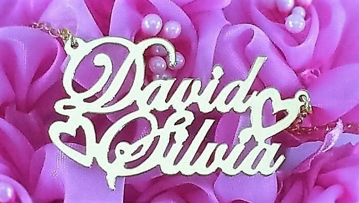 PERSONALIZED STERLING SILVER ANY 2 TWO NAMES COUPLE NAME NECKLACE LOVE US SELLER