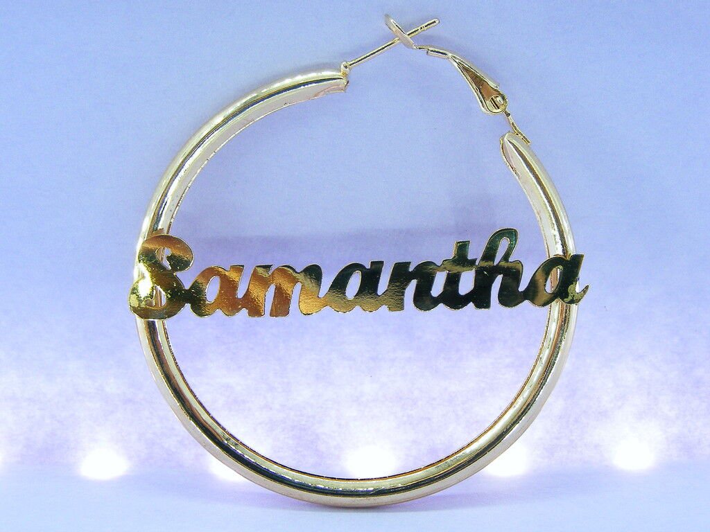 PERSONALIZED 14K GOLD GP 2.00" STUD HOOP NAME EARRINGS