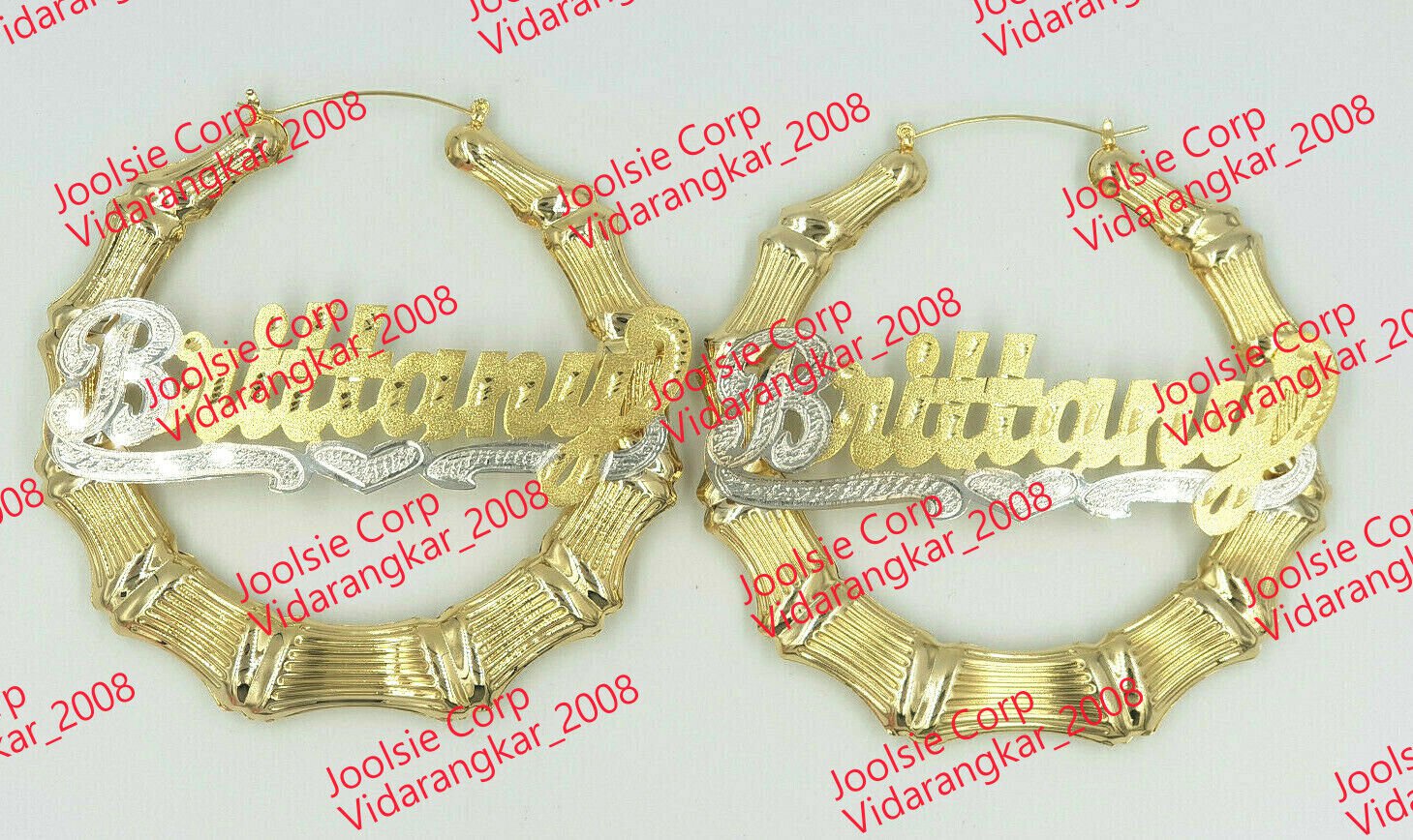 PERSONALIZED 14K GP 2:00" (MEDIUM) ROUND BAMBOO NAME EARRINGS * ANY NAME