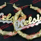 PERSONALIZED 14K GP 3:00" LARGE BAMBOO NAME EARRINGS ANY NAME UP TO 9 LETTERS SN