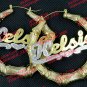 PERSONALIZED 14K GP 3:00" LARGE BAMBOO NAME EARRINGS ANY NAME UP TO 9 LETTERS SN