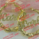 PERSONALIZED 14K GP 3:00"  LARGE BAMBOO NAME EARRINGS ANY NAME UP TO 9 LETTERS