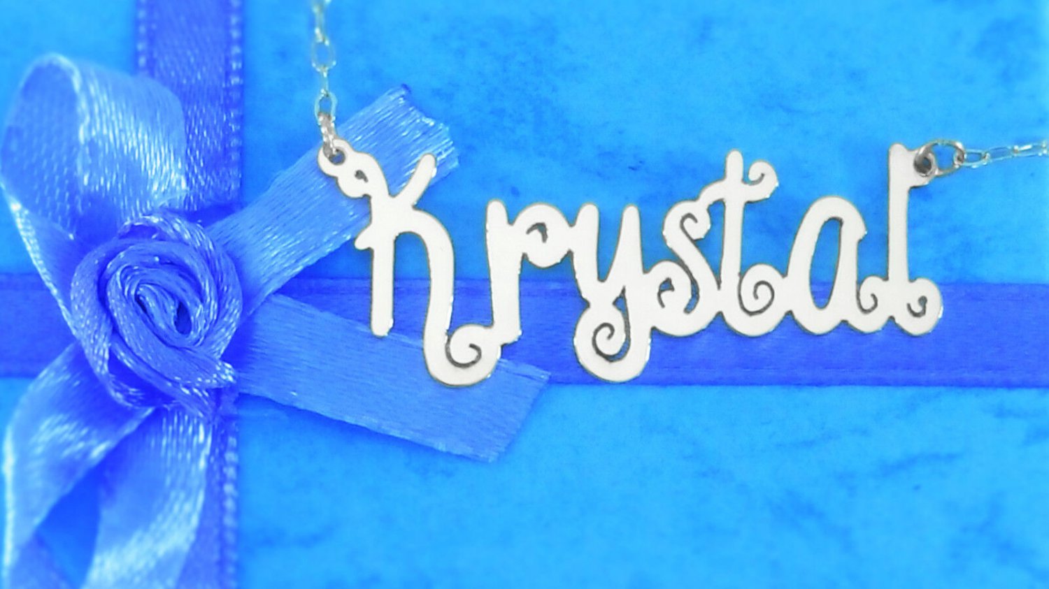 PERSONALIZED STERLING SILVER CURLY STYLE ANY NAME PLATE NECKLACE  ** US SELLER