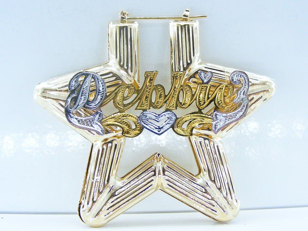 PERSONALIZED GP 2 3/4" JUMBO STAR BAMBOO NAME EARRINGS