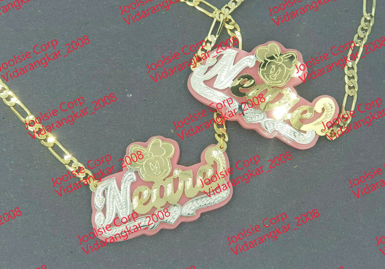 PERSONALIZED 14K GOLD PLATED NAME NECKLACE BRACELET SET, ANY COLOR ANY CHARACTER