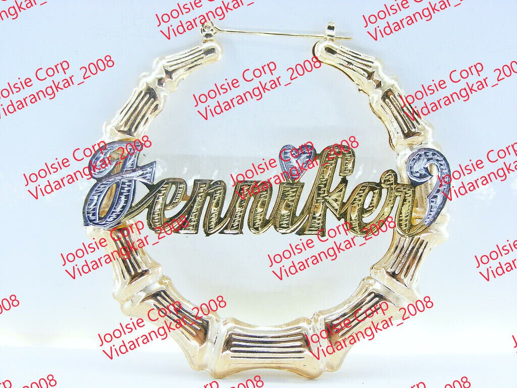 PERSONALIZED 14K GOLD PLATED 3" LARGE  BAMBOO NAME EARRINGS ANY NAME / US SELLER