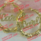 PERSONALIZED 14K GP 1.5" SMALL ROUND BAMBOO NAME EARRINGS (choose any name)