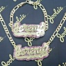 PERSONALIZED BABY SIZE 14K GOLD PLATED GLITTER NAME PLATE NECKLACE BRACELET SET