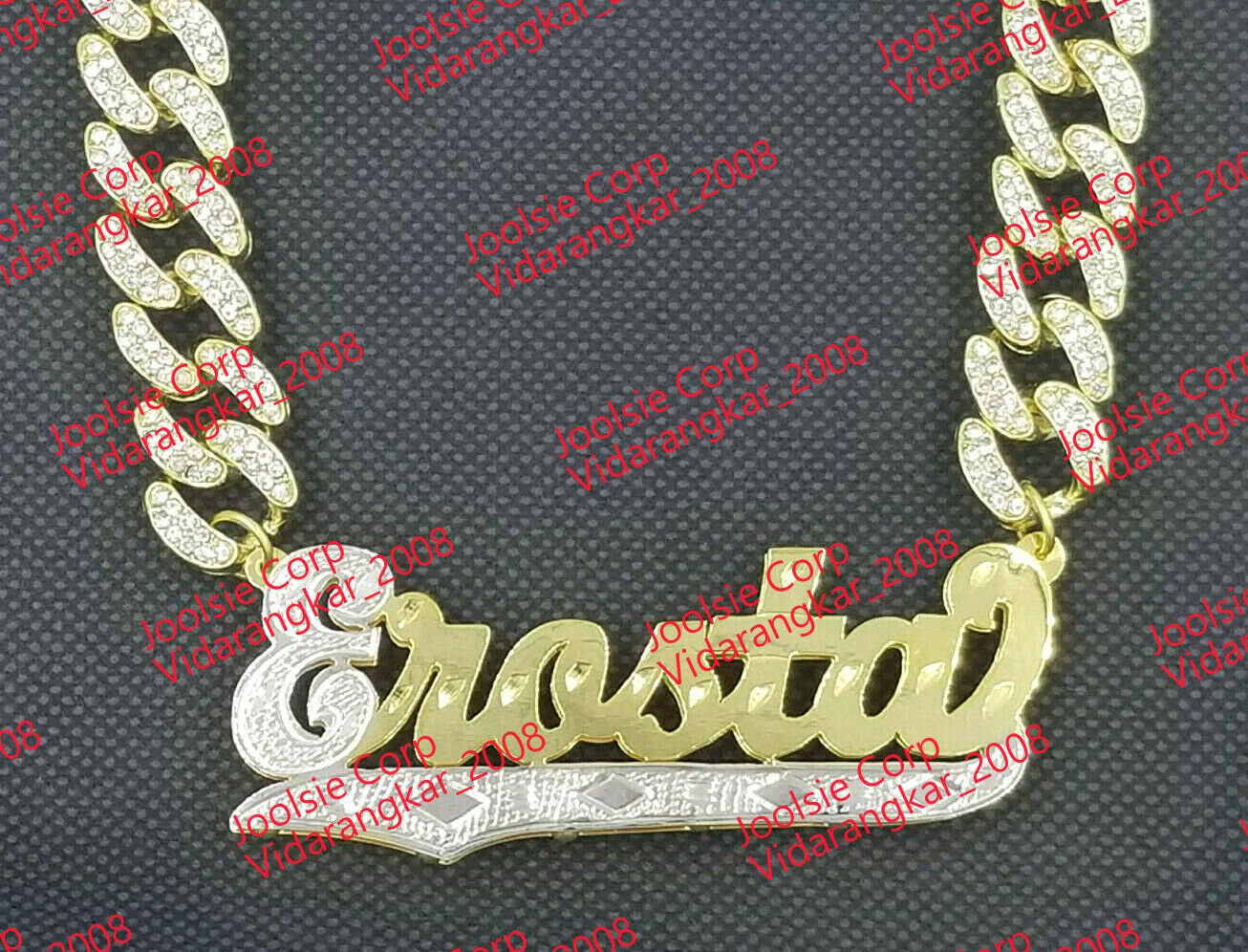 PERSONALIZED GP 3D CZ CUBAN 3" JUMBO DOUBLE PLATED SCRIPT NAME PLATE NECKLACE