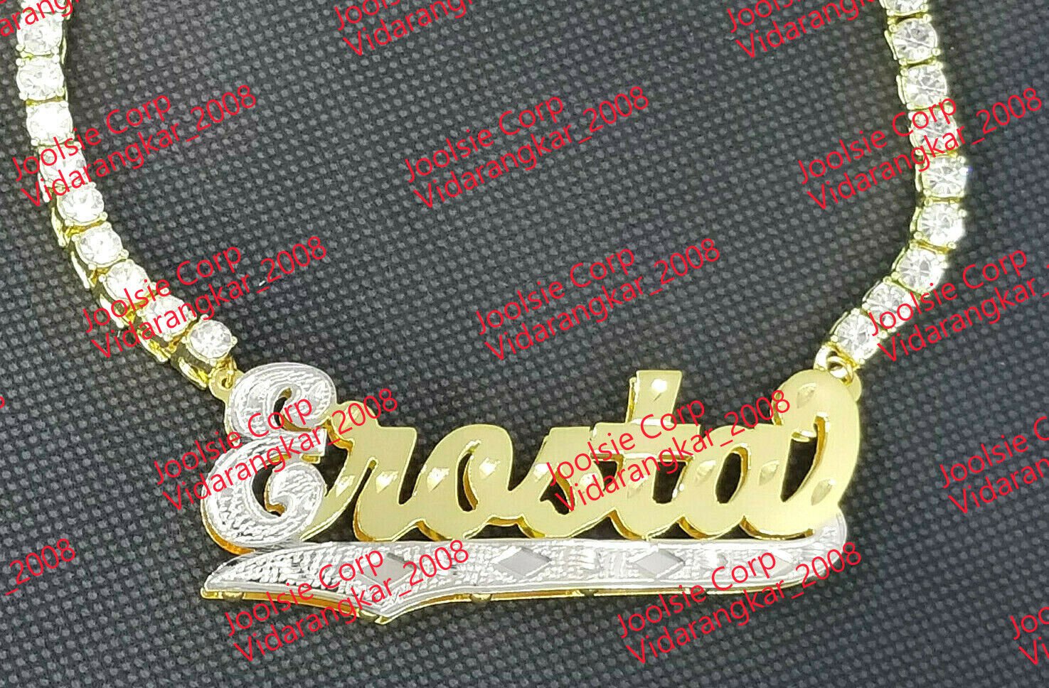 PERSONALIZED GP 3D CZ TENNIS 3" JUMBO DOUBLE PLATED SCRIPT NAME PLATE NECKLACE
