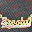 PERSONALIZED GP 3D CZ TENNIS 3" JUMBO DOUBLE PLATED SCRIPT NAME PLATE NECKLACE