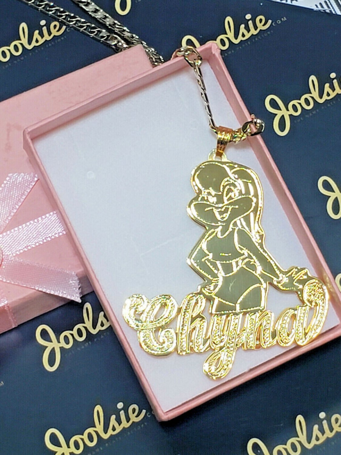 PERSONALIZED 14K GP 3D DOUBLE PLATED SCRIPT NAME PLATE NECKLACE / Any Character