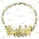 PERSONALIZED 14K GOLD GP FIGARO/CUBAN/FLAT LINK DOUBLE 3D NAME PLATE BRACELET LD