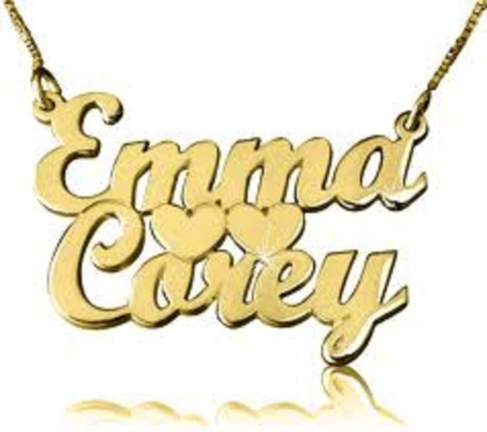 PERSONALIZED TWO 2 NAMES SINGLE NAME PLATE NECKLACE CHAIN HEARTS/GIFT/JEWELRY