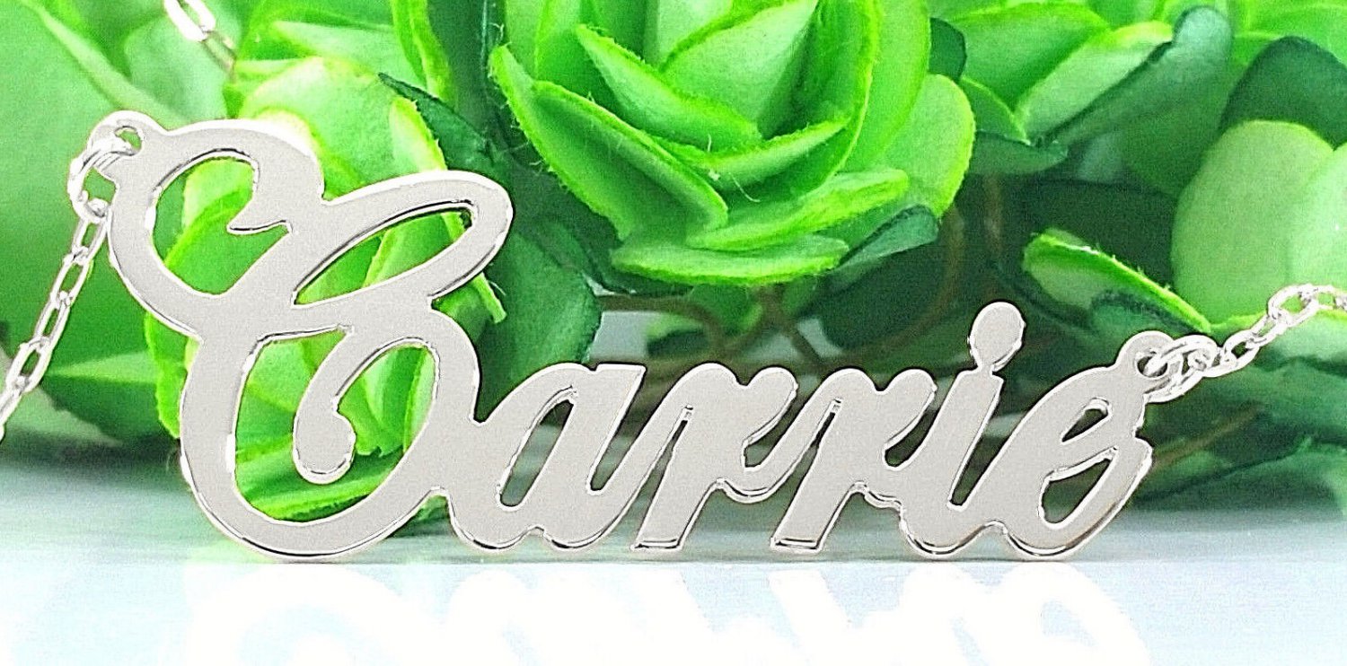 PERSONALIZED STERLING SILVER ANY NAME PLATE NECKLACE  CARRIE STYLE  * US SELLER