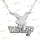 PERSONALIZED SILVER DOUBLE PLATED 3D BUNNY  NAME PLATE NECKLACE ANY NAME US SELL