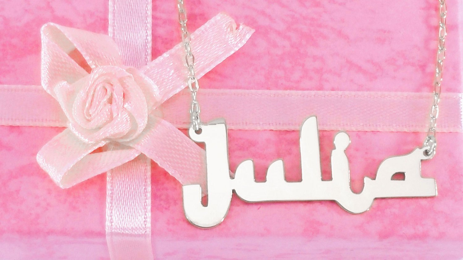 PERSONALIZED ARABIC ENGLISH LOOK SILVER  ANY  NAME PLATE NECKLACE  US SELLER