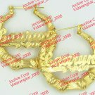 PERSONALIZED 14K GP 3:00" (large) ROUND BAMBOO NAME EARRINGS ANY NAME