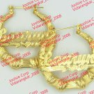 PERSONALIZED 14K GP 2:00" MEDIUM ROUND BAMBOO NAME EARRINGS ANY NAME *US SELLER