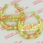 PERSONALIZED 14K GP 2:00" MEDIUM ROUND BAMBOO NAME EARRINGS ANY NAME *US SELLER