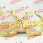 PERSONALIZED 14K GP 2:00" MEDIUM ROUND BAMBOO NAME EARRINGS ANY NAME *US SELLER