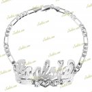 PERSONALIZED SILVER FIGARO/CUBAN/FLAT LINK DOUBLE 3D NAME PLATE BRACELET LD