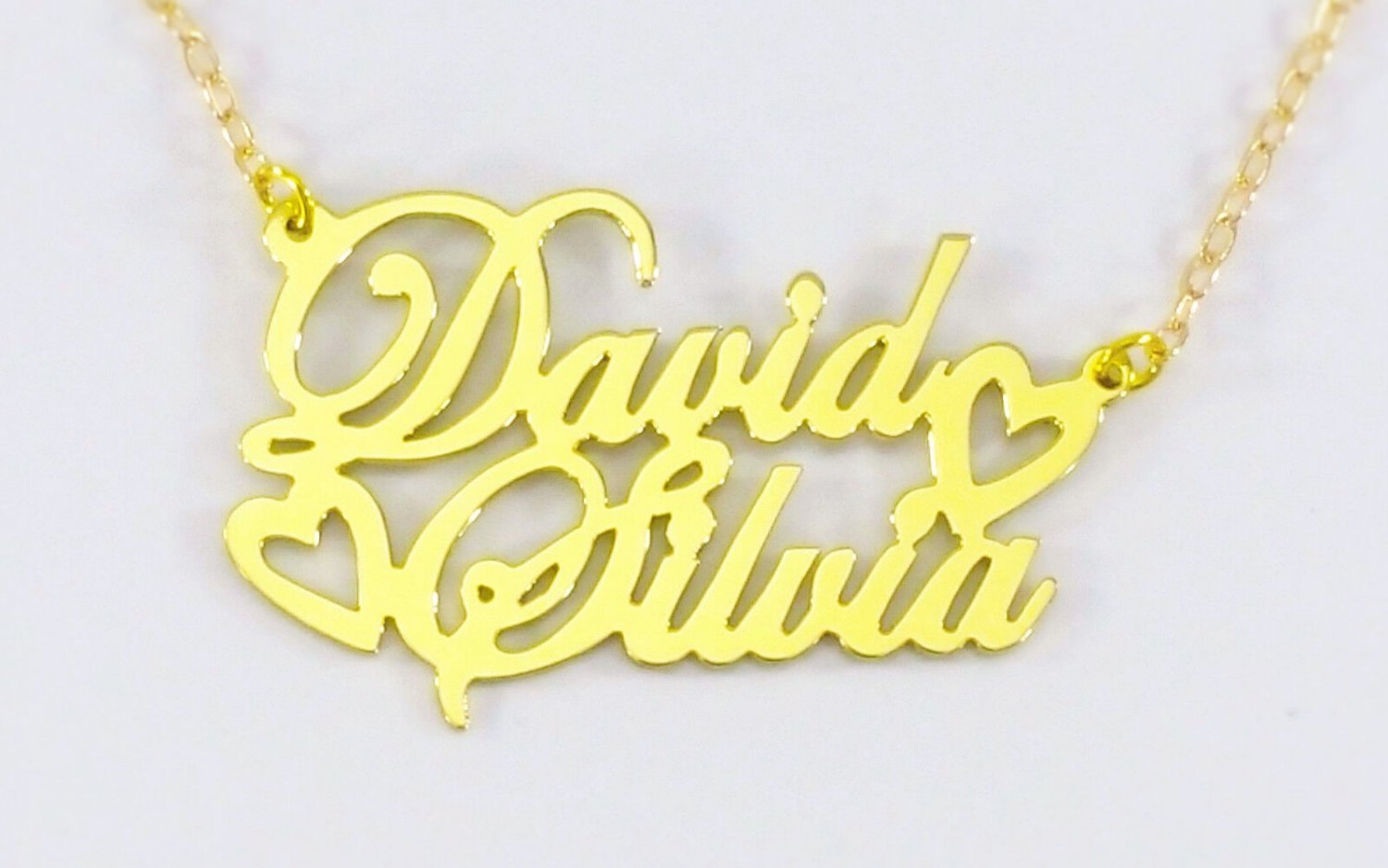 PERSONALIZED 18K GOLD PLATED ANY 2 TWO NAMES COUPLE NAME NECKLACE LOVE US SELLER